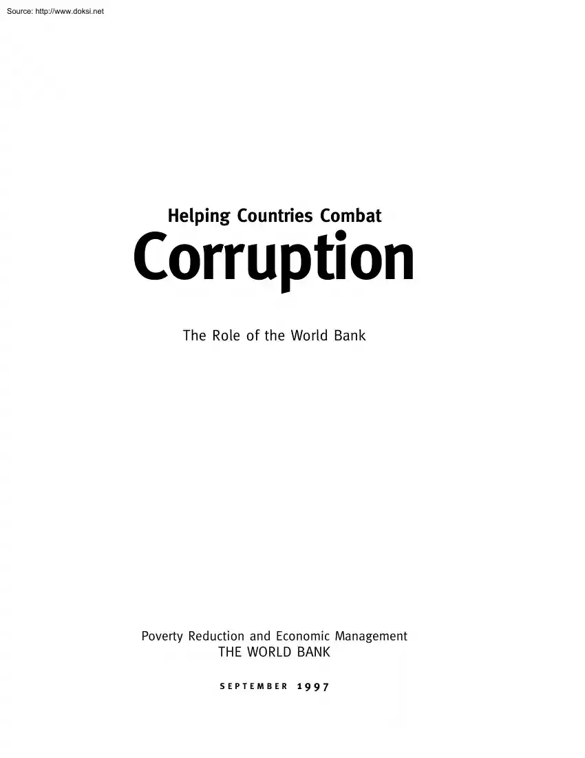 Helping Countries Combat Corruption, The Role of the World Bank