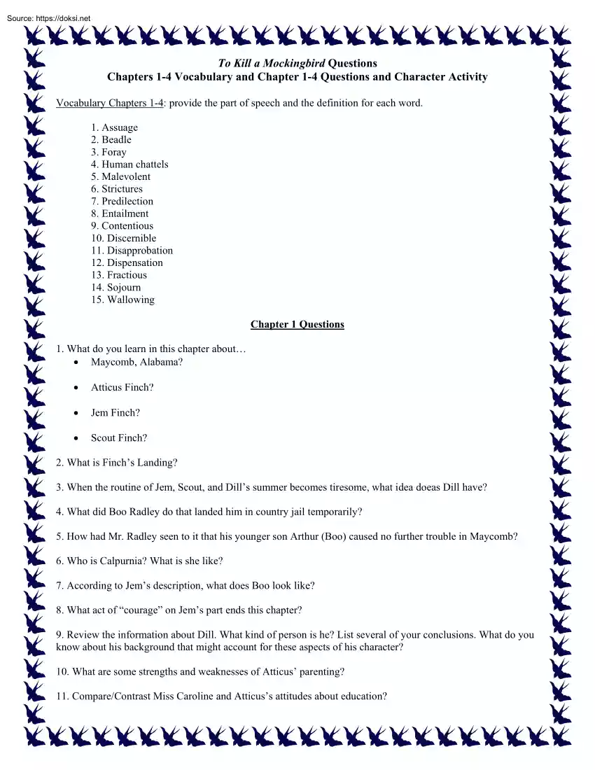 To Kill a Mockingbird Questions