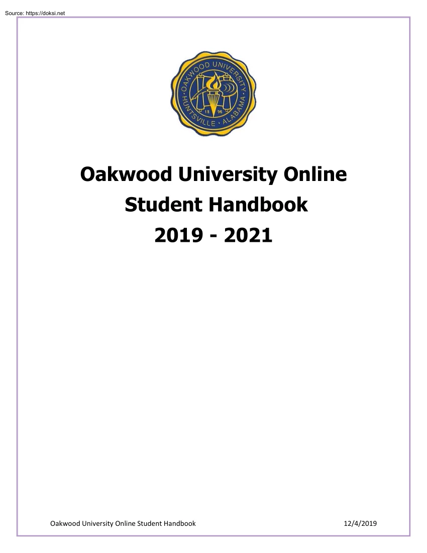 Oakwood Online University, Student Handbook