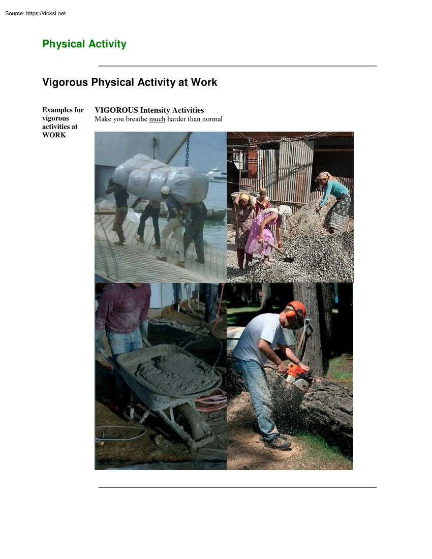 Vigorous Physical Activity at Work