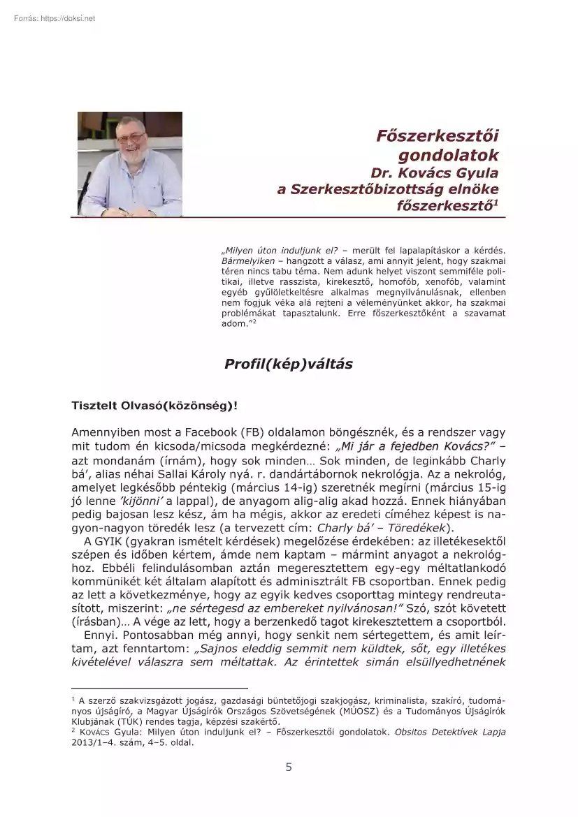 Dr. Kovács Gyula - Főszerkesztői gondolatok