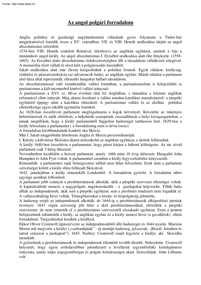 Az angol polgári forradalomról