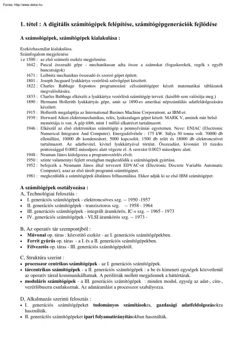 Számítástechnika szóbeli érettségi tételek, 1997