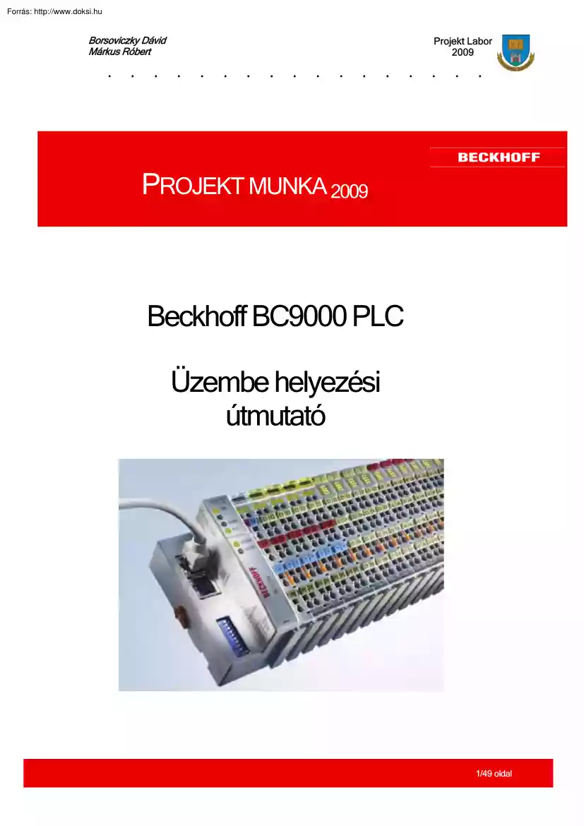 Borsoviczky-Márkus - Beckhoff BC9000 PLC üzembe helyezési útmutató