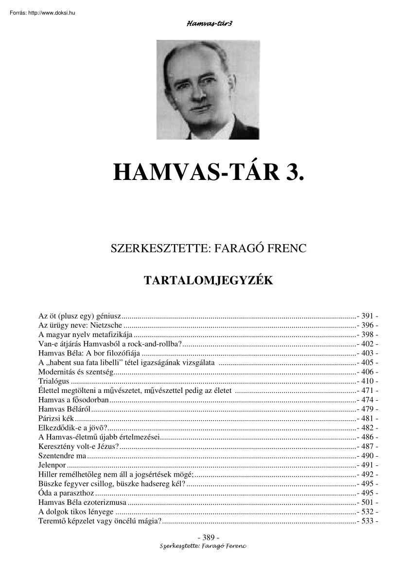 Faragó Ferenc - Hamvas tár 3.