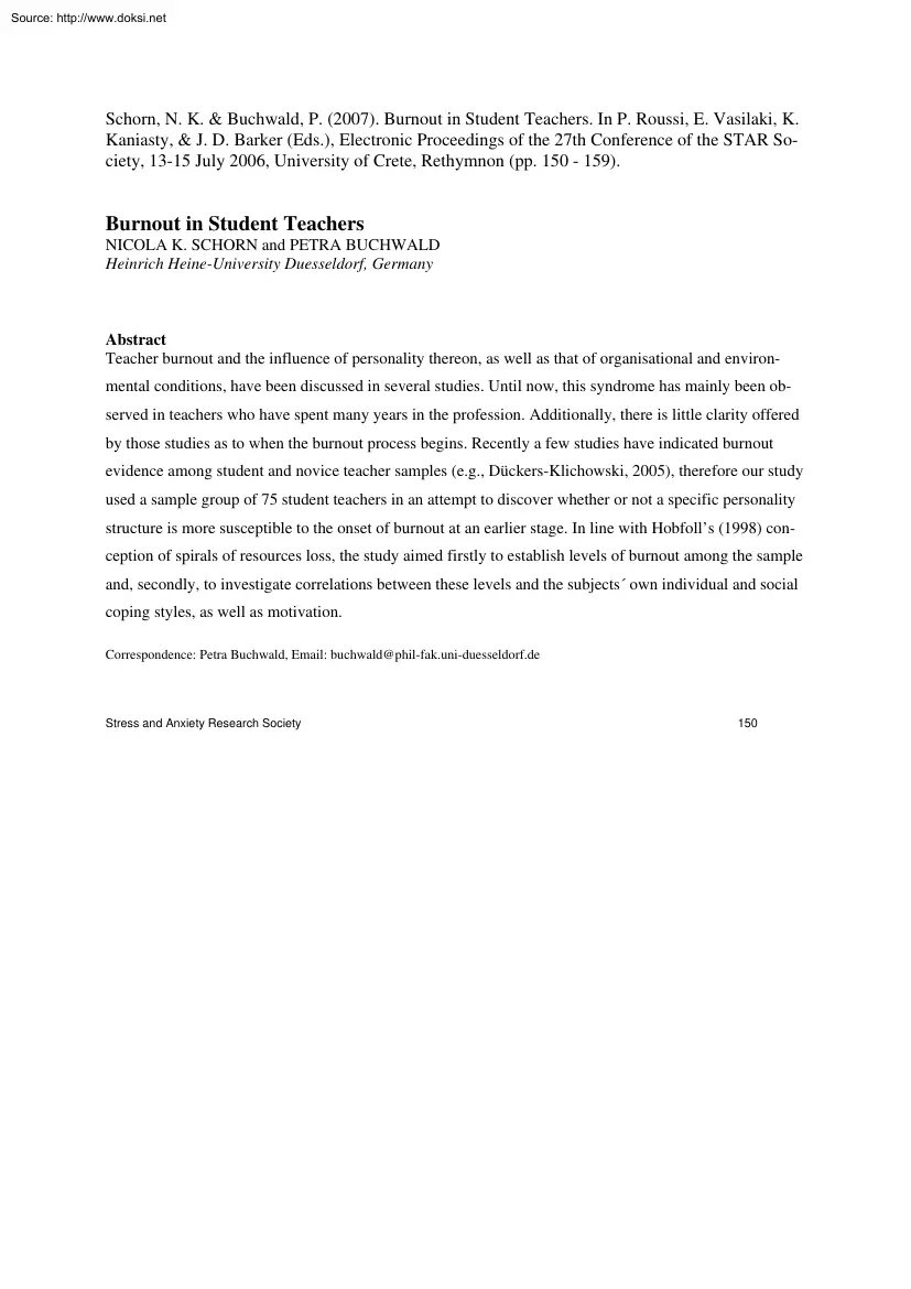 Schorn-Buchwald - Burnout in Student Teachers