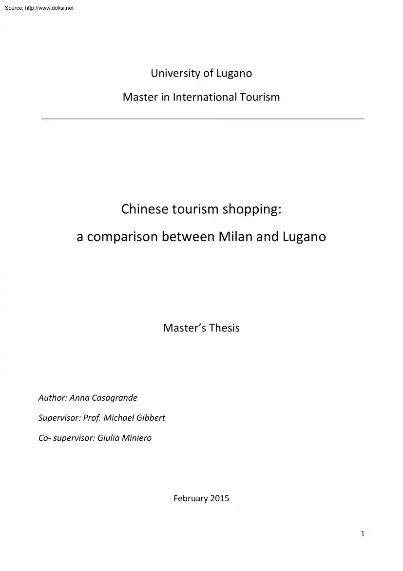 Anna Casagrande - Chinese Tourism Shopping, A Comparison between Milan and Lugano