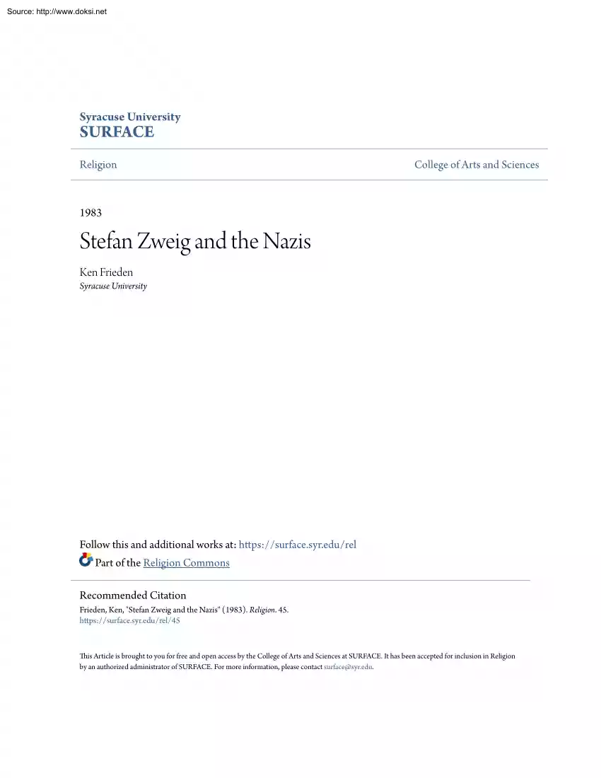 Ken Frieden - Stefan Zweig and the Nazis