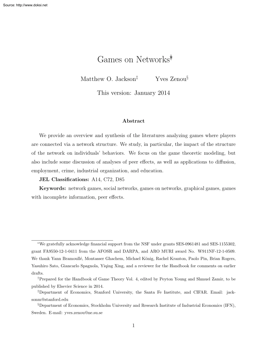 Jackson-Zenou - Games on Networks