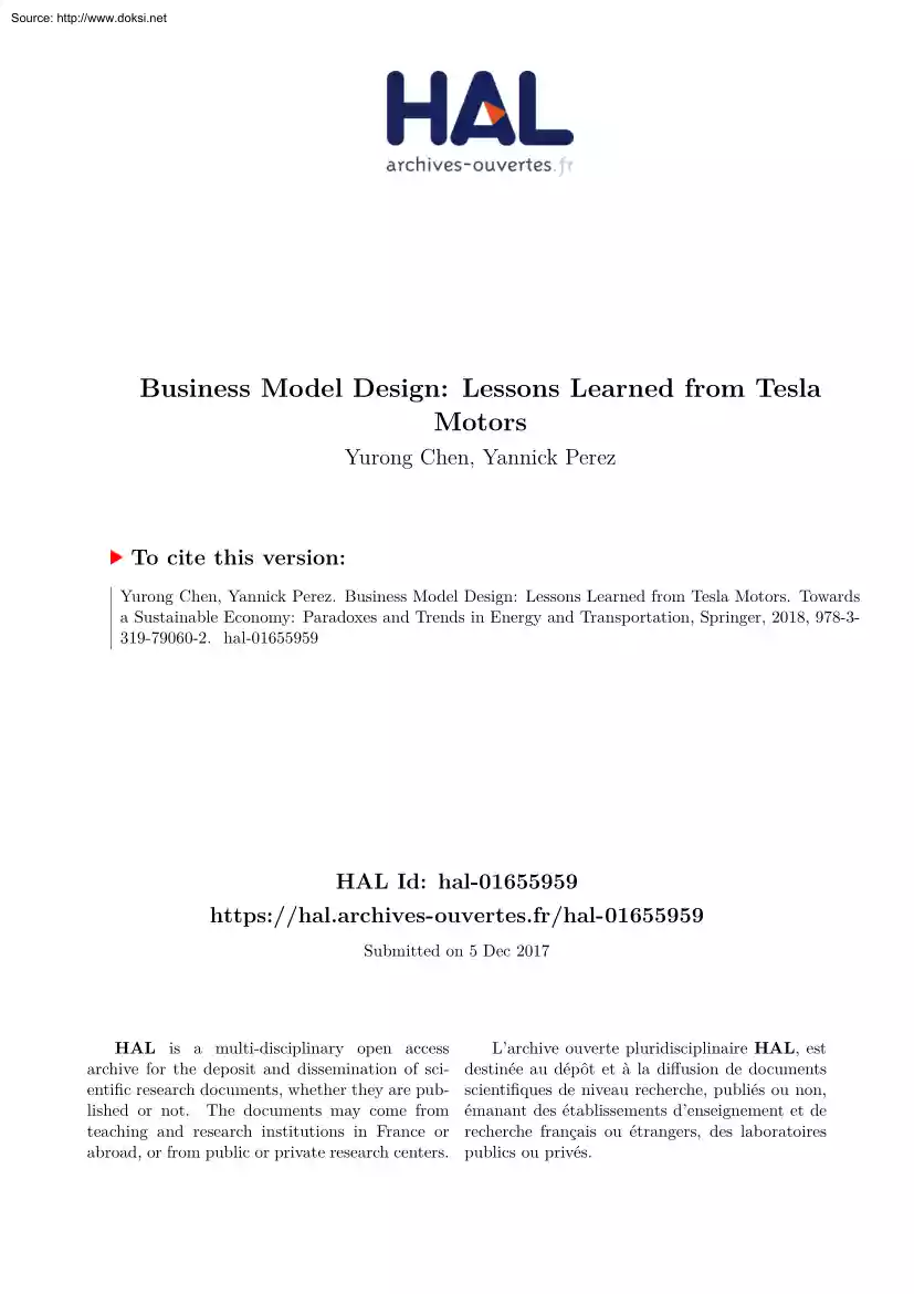 Chen-Perez - Business Model Design, Lessons Learned from Tesla Motors II.