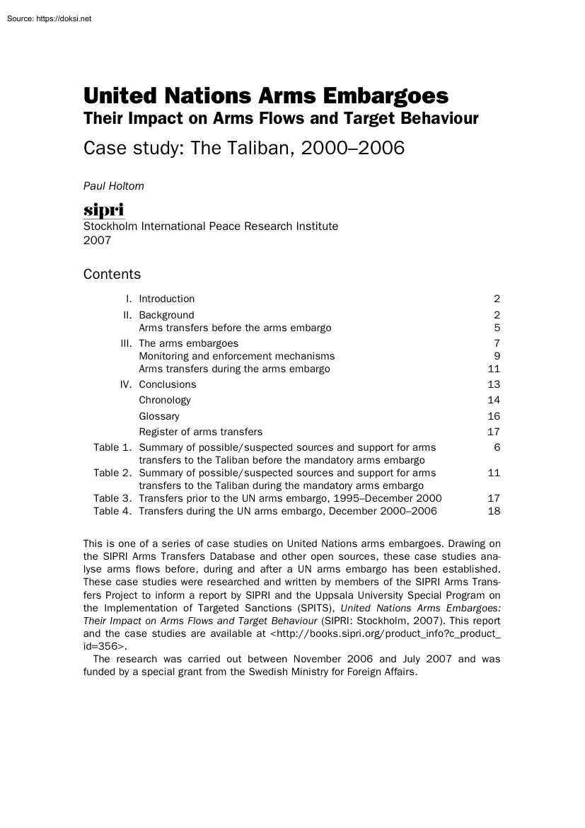 Paul Holtom - United Nations Arms Embargoes Their Impact on Arms Flows and Target Behaviour, Case Study, The Taliban