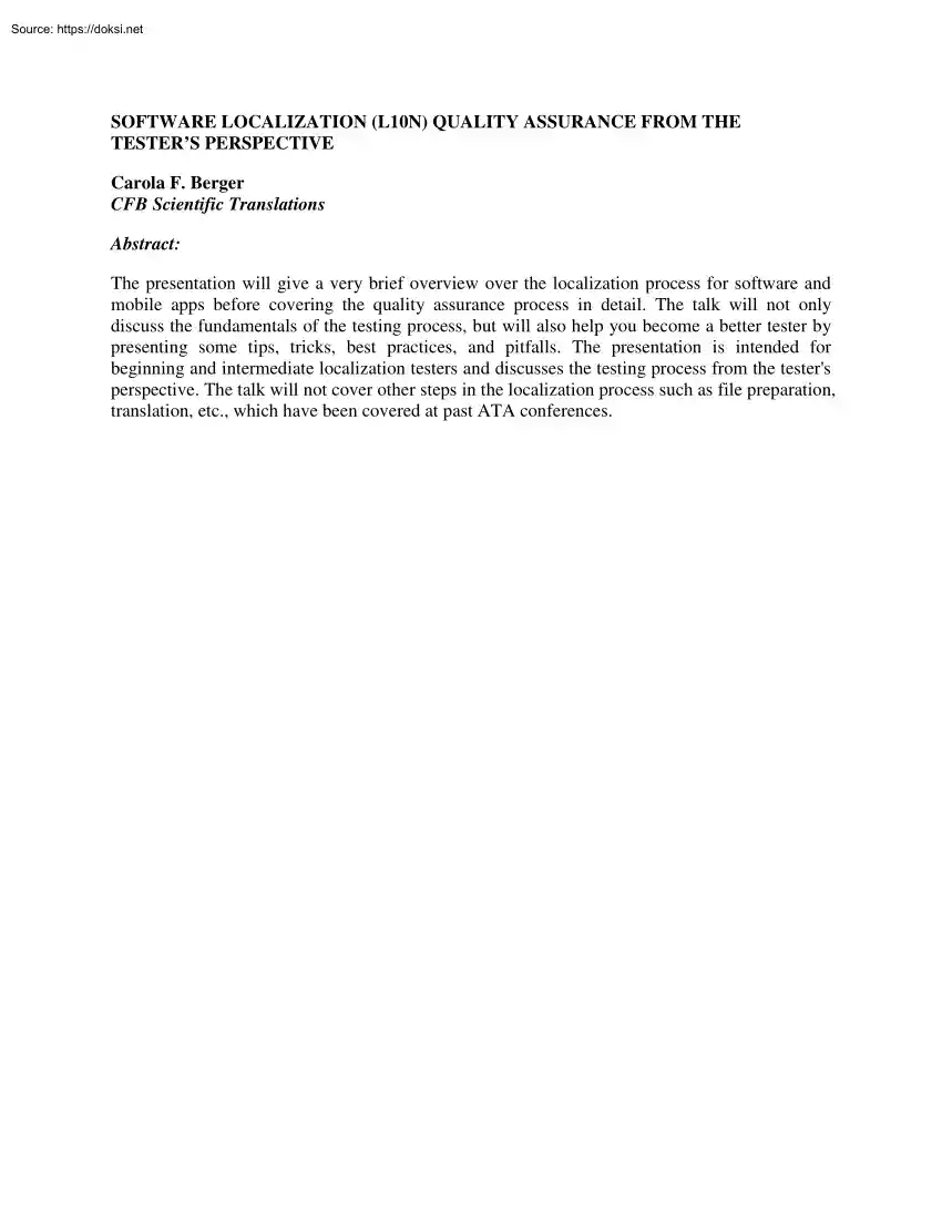 Carola F. Berger - Software localization quality assurance from the testers perspective