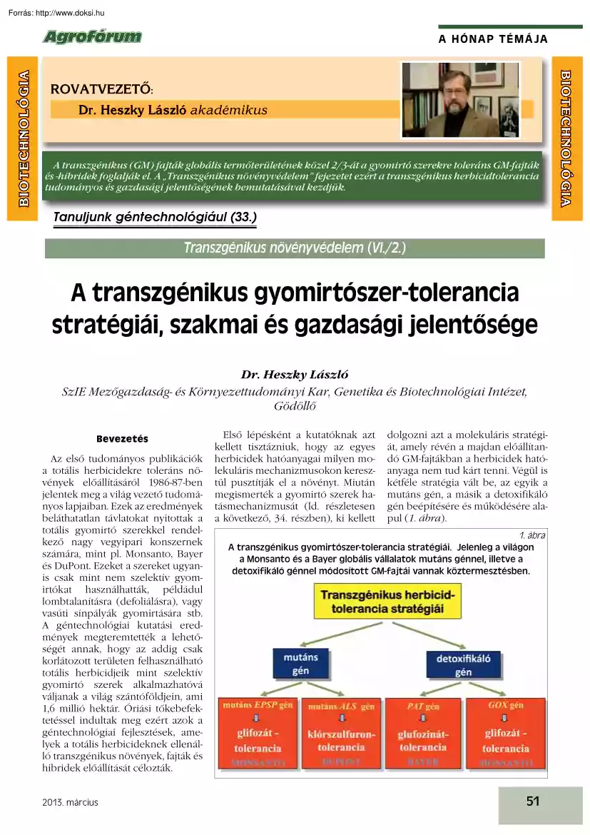 Dr. Heszky László - A transzgénikus gyomirtószer-tolerancia stratégiái, szakmai és gazdasági jelentősége