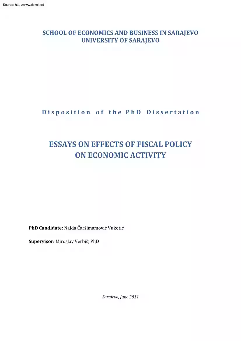 Naida Carsimamovic Vukotic - Essay on Effects of Fiscal Policy on Economic Activity