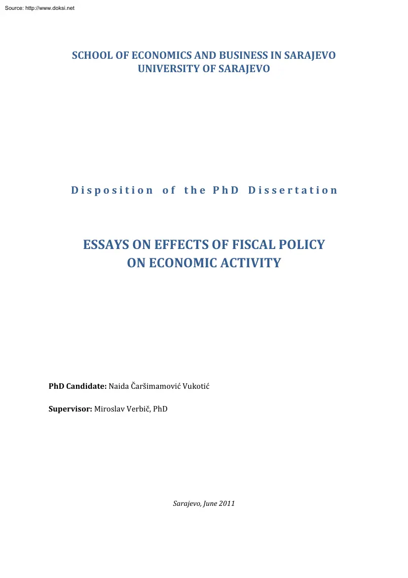 Naida Carsimamovic Vukotic - Essay on Effects of Fiscal Policy on Economic Activity