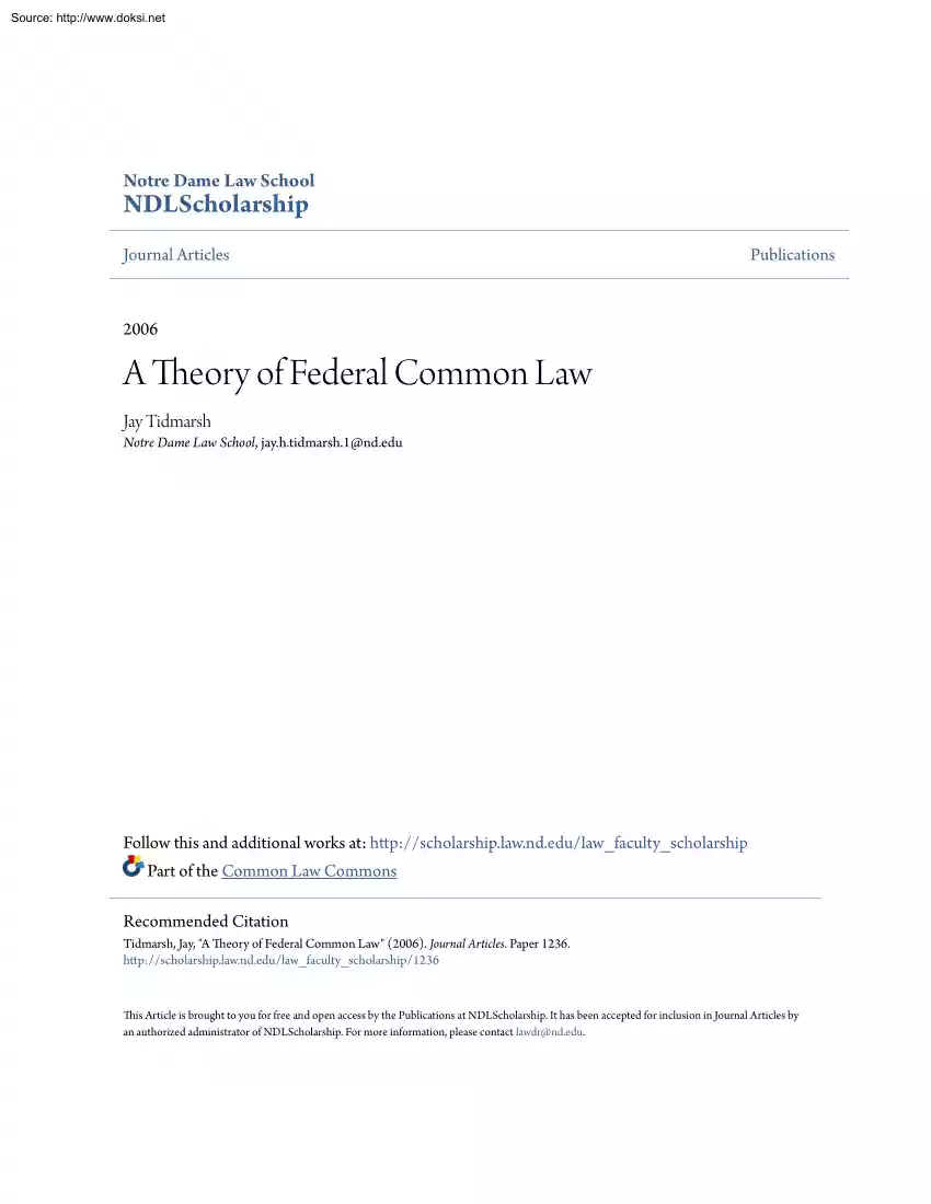 Jay Tidmarsh - A Theory of Federal Common Law