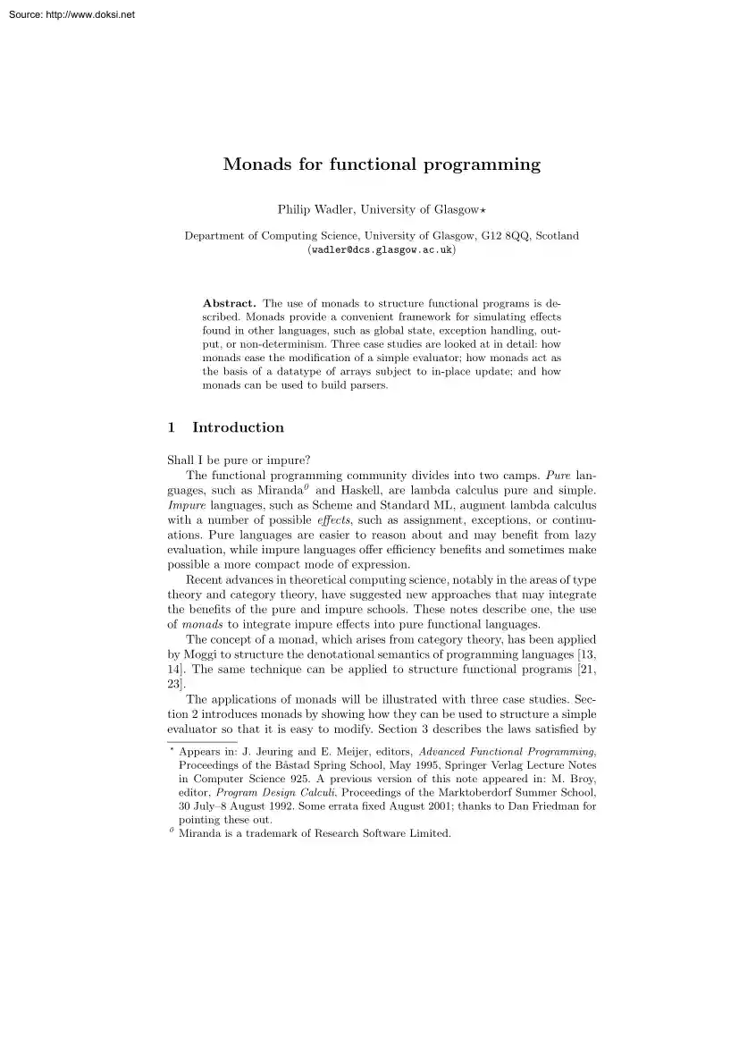Philip Wadler - Monads for Functional Programming