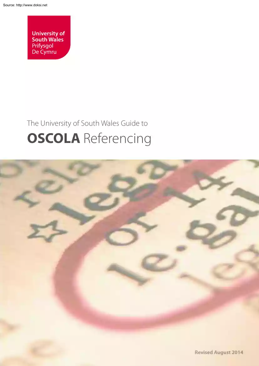 The University of South Wales Guide to OSCOLA Referencing
