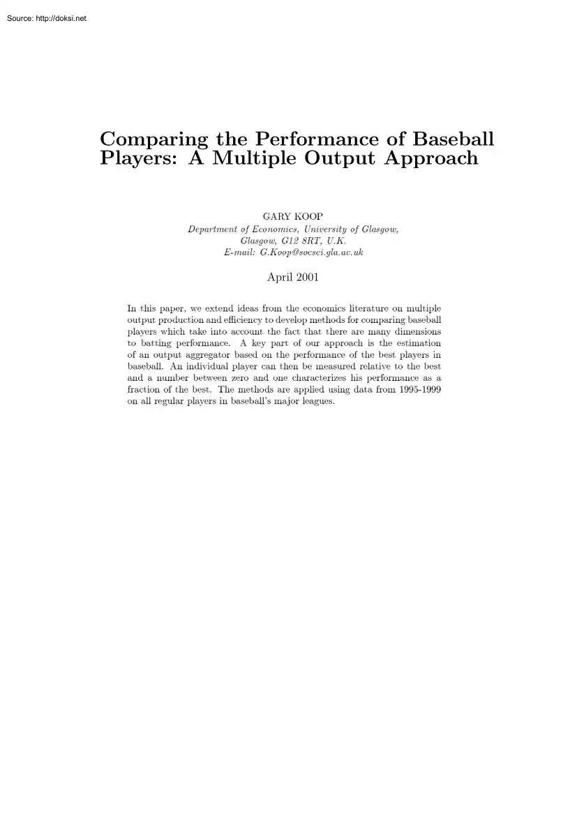 Gary Koop - Comparing the Performance of Baseball Players, A Multiple Output Approach