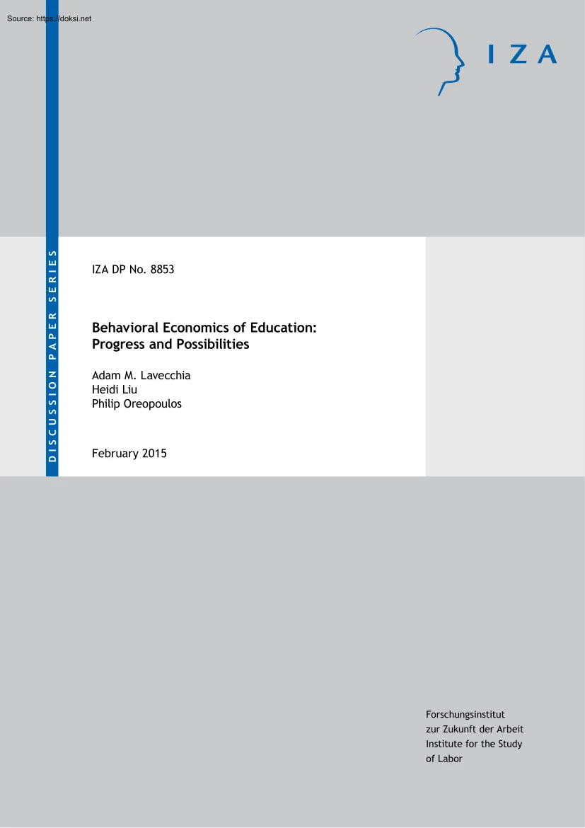 Lavecchia-Liu-Oreopoulos - Behavioral Economics of Education, Progress and Possibilities