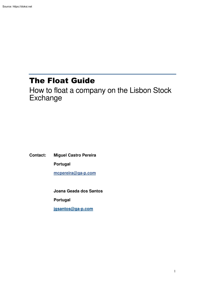 The Float Guide, How to Float a Company on the Lisbon Stock Exchange