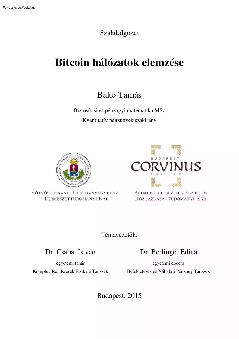 Bakó Tamás - Bitcoin hálózatok elemzése