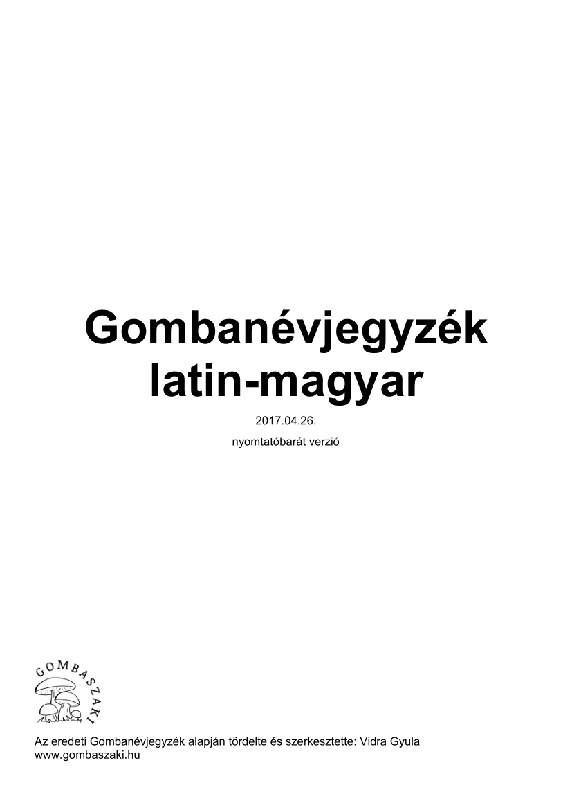 Vidra Gyula - Gombanévjegyzék, latin-magyar