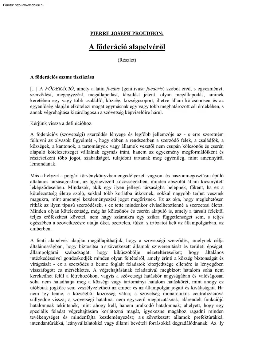 Pierre Joseph Proudhon - A föderáció alapelvéről