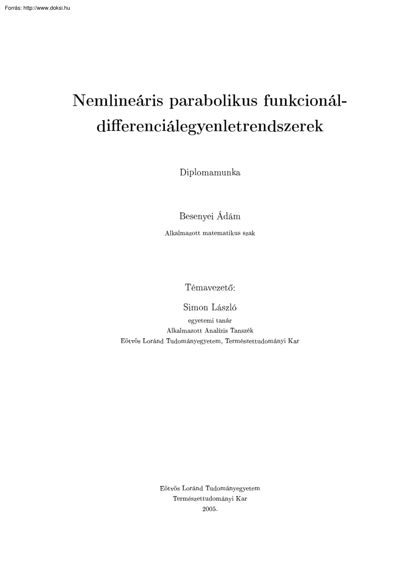 Simon László - Nemlineáris parabolikus funkcionál-differenciálegyenletek
