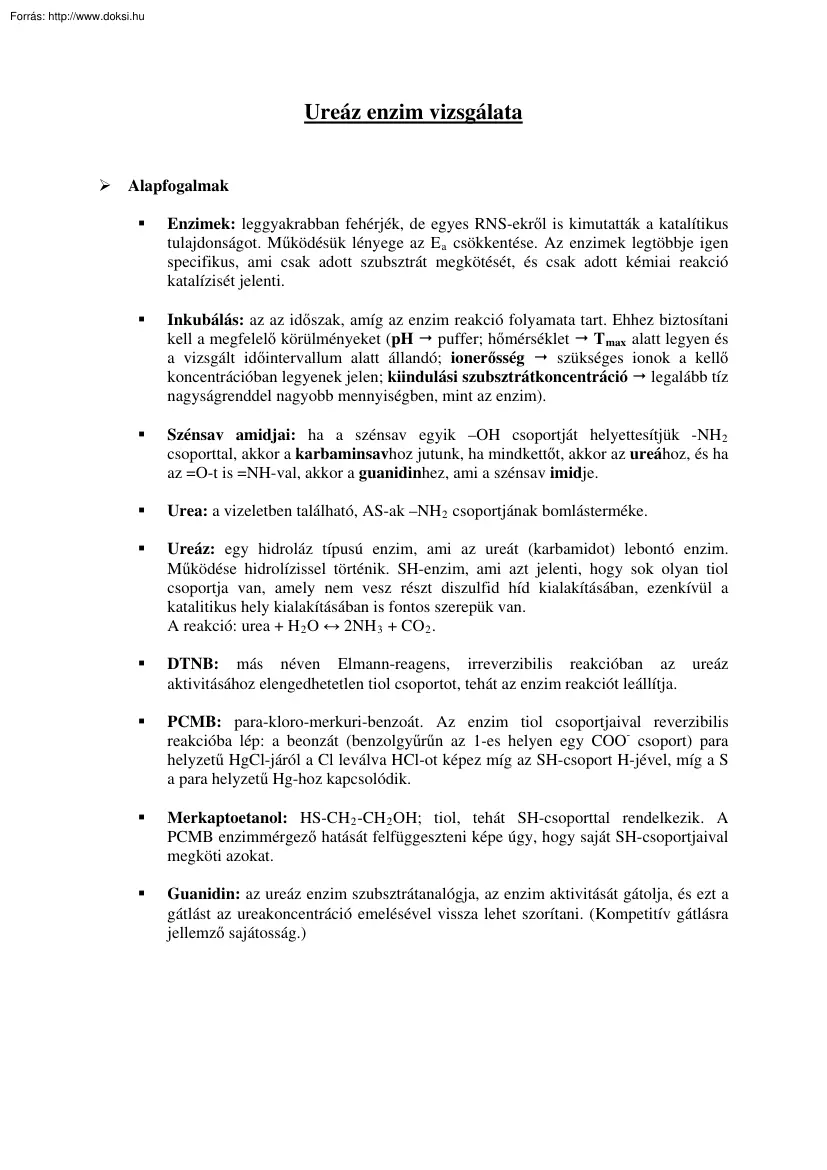 Ureáz enzim vizsgálata