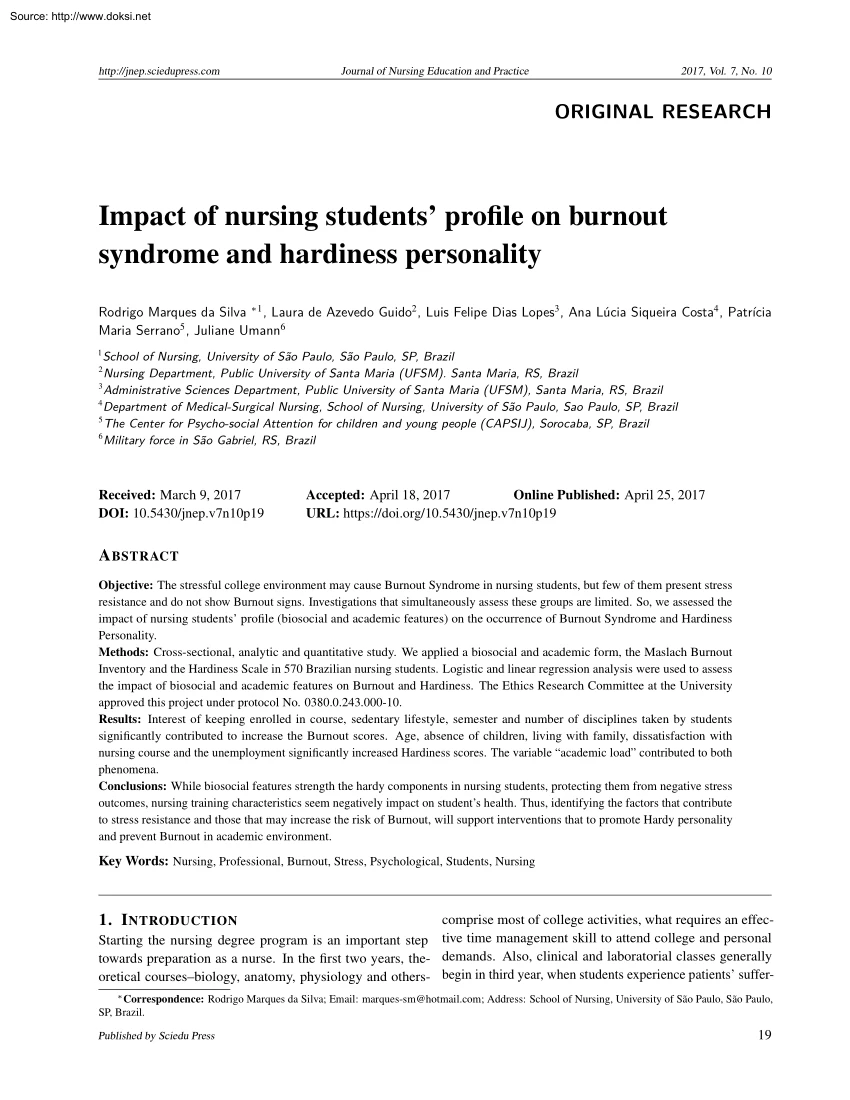 Silva-Guido-Lopes - Impact of Nursing Students Profile on Burnout Syndrome and Hardiness Personality