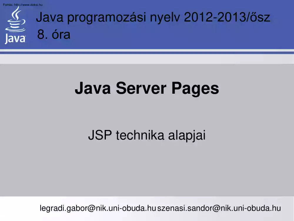 Szénási Sándor - Java Server Pages