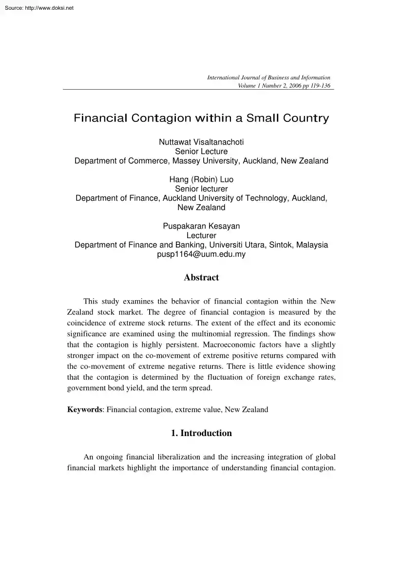 Financial Contagion within a Small Country