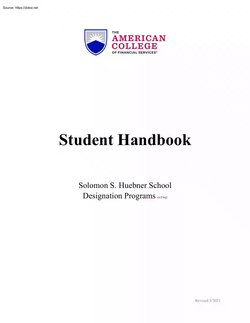 The American College of Financial Services, Student Handbook