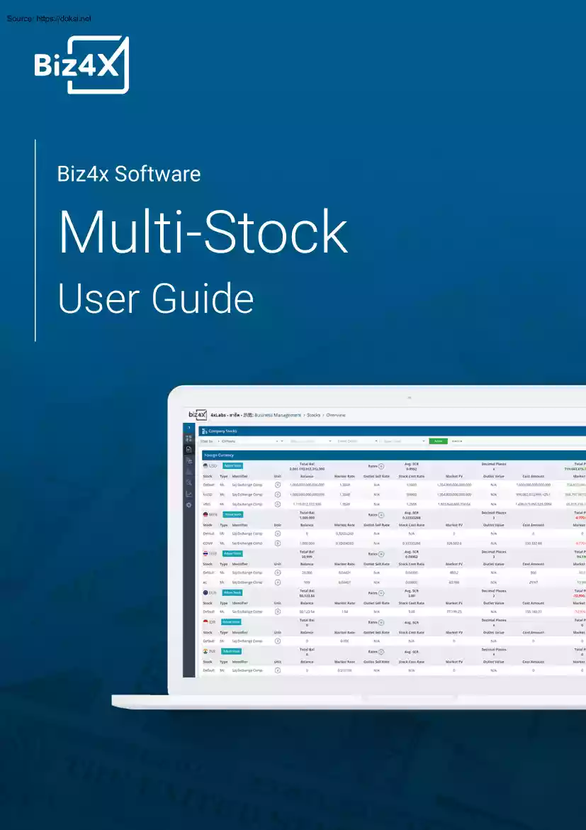 Biz4x Software, Multi Stock User Guide