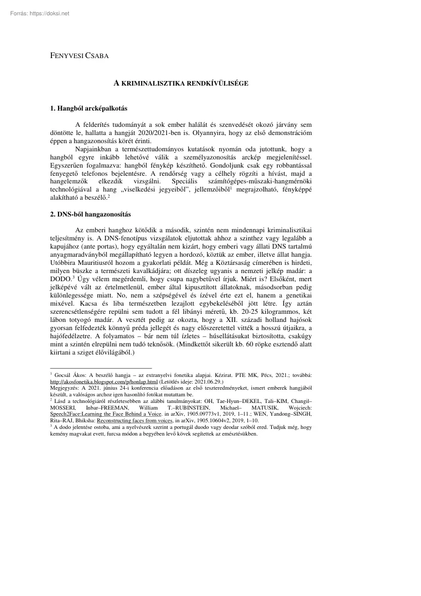 Fenyvesi Csaba - A kriminalisztika rendkívülisége