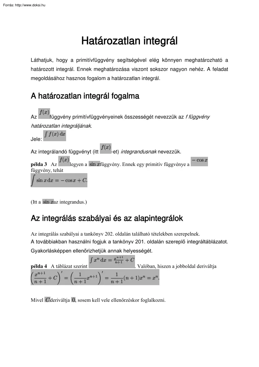 Horváth Antal - Határozatlan integrál
