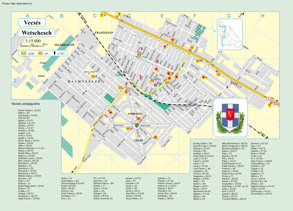 Vecsés térképe és utcajegyzéke