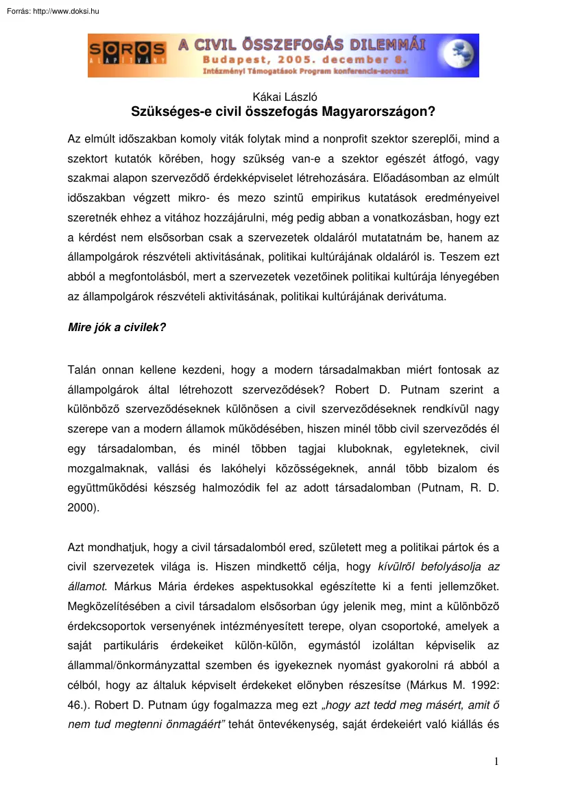 Kákai László - Szükséges-e civil összefogás Magyarországon