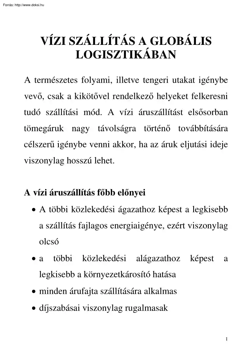 Vízi szállítás a globális logisztikában