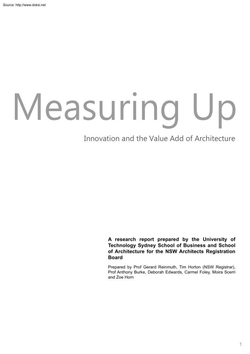 Measuring Up, Innovation and the Value Add of Architecture