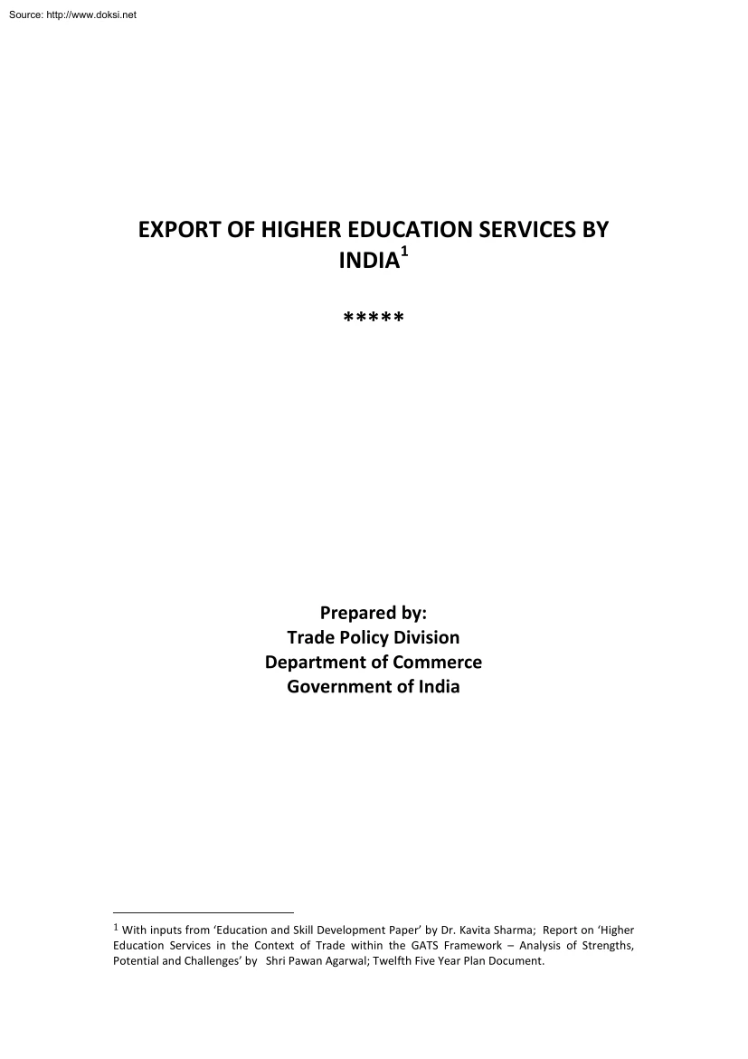 Export of Higher Education Services by India
