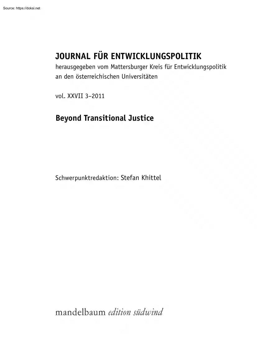Stefan Khittel - Beyond Transitional Justice