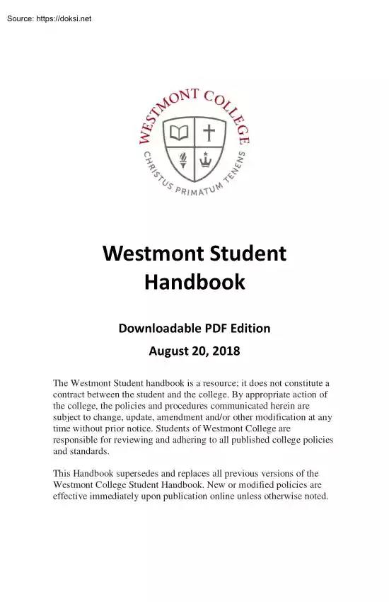 Westmont College, Student Handbook