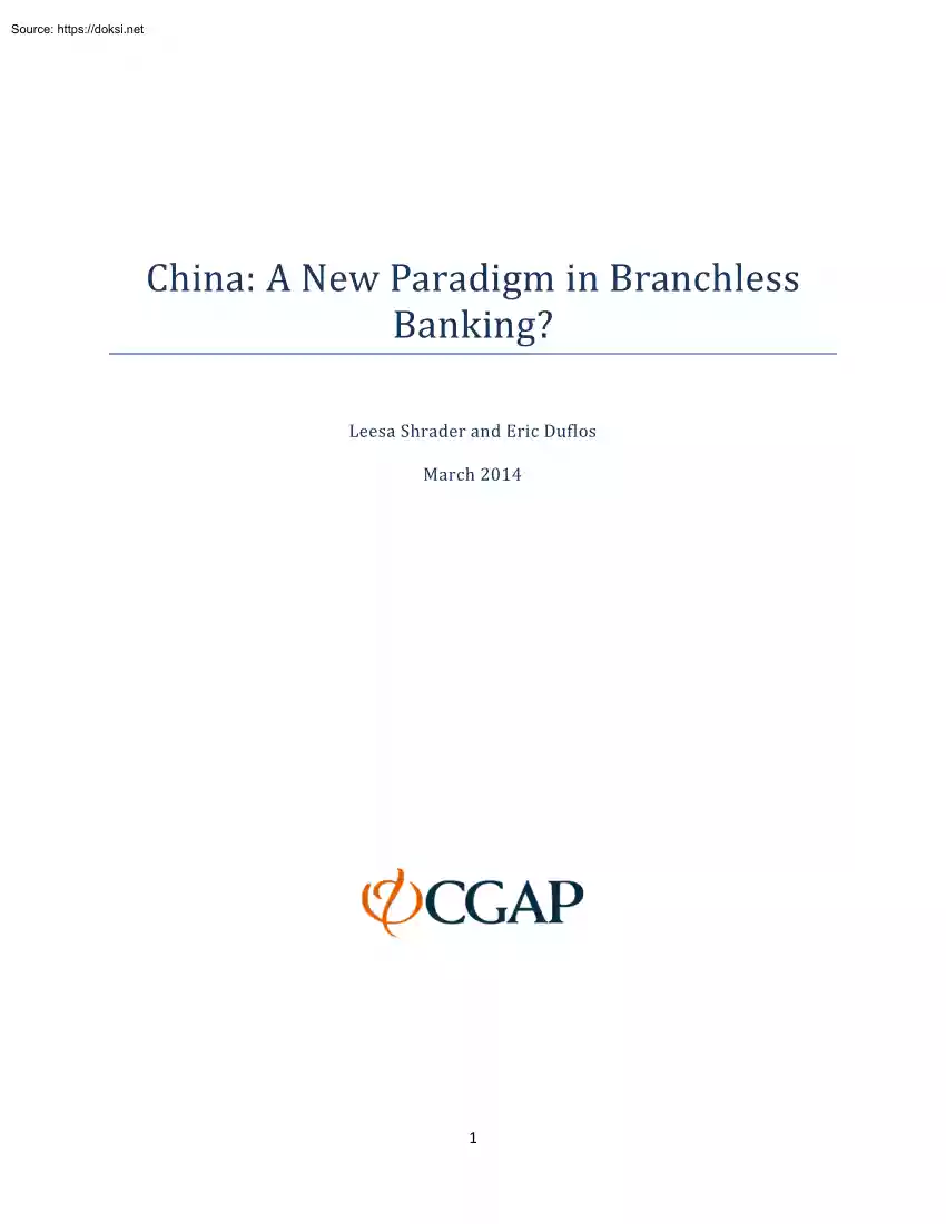Shrader-Duflos - China, A New Paradigm in Branchless Banking
