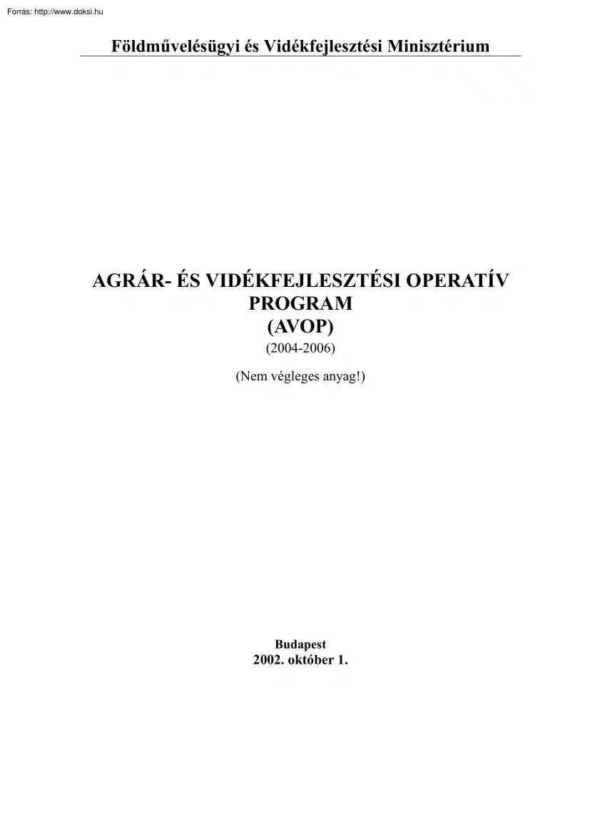 Agrár- és vidékfejlesztési operatív program (AVOP)