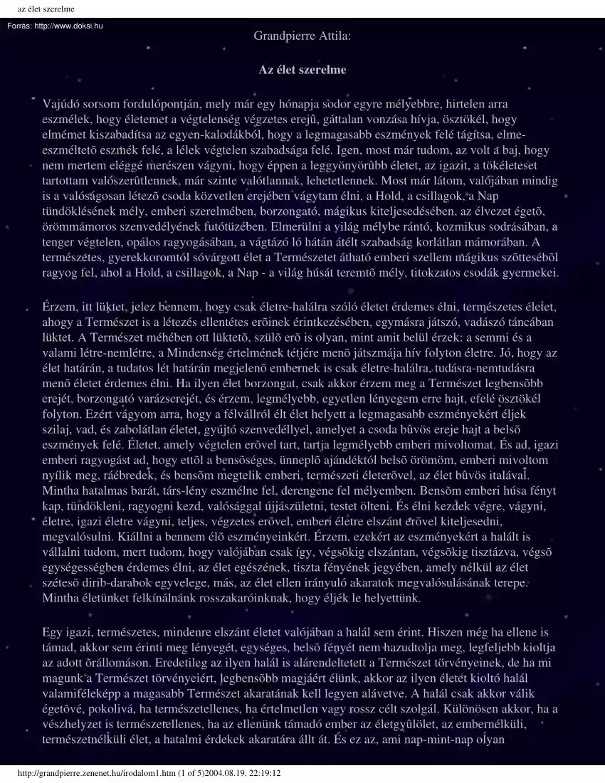 Grandpierre Attila - Az élet szerelme