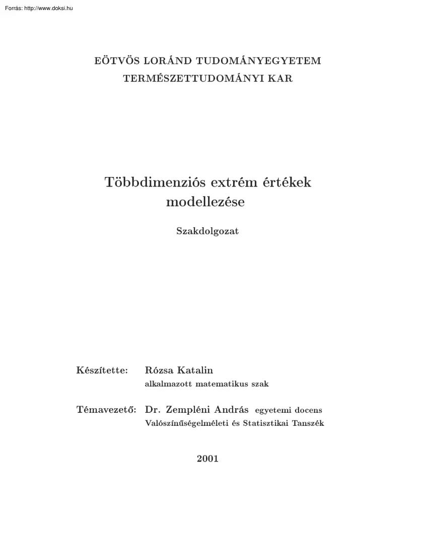 Rózsa Katalin - Többdimnenziós extrém értékek modellezése