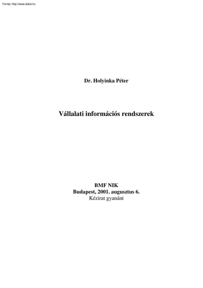 BMF-NIK Dr. Holyinka Péter - Vállalati információs rendszerek