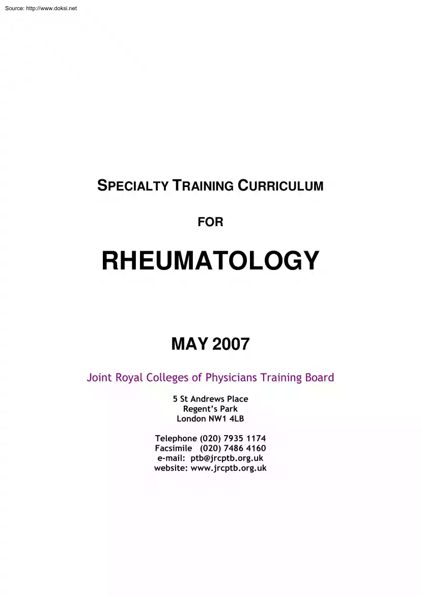 Specialty Trainning Curriculum for Rheumatology